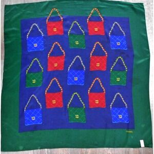 Chanel CC Logo Classic Flap Purses Multicolor 100% Silk Scarf Italy 34 x 34 inch